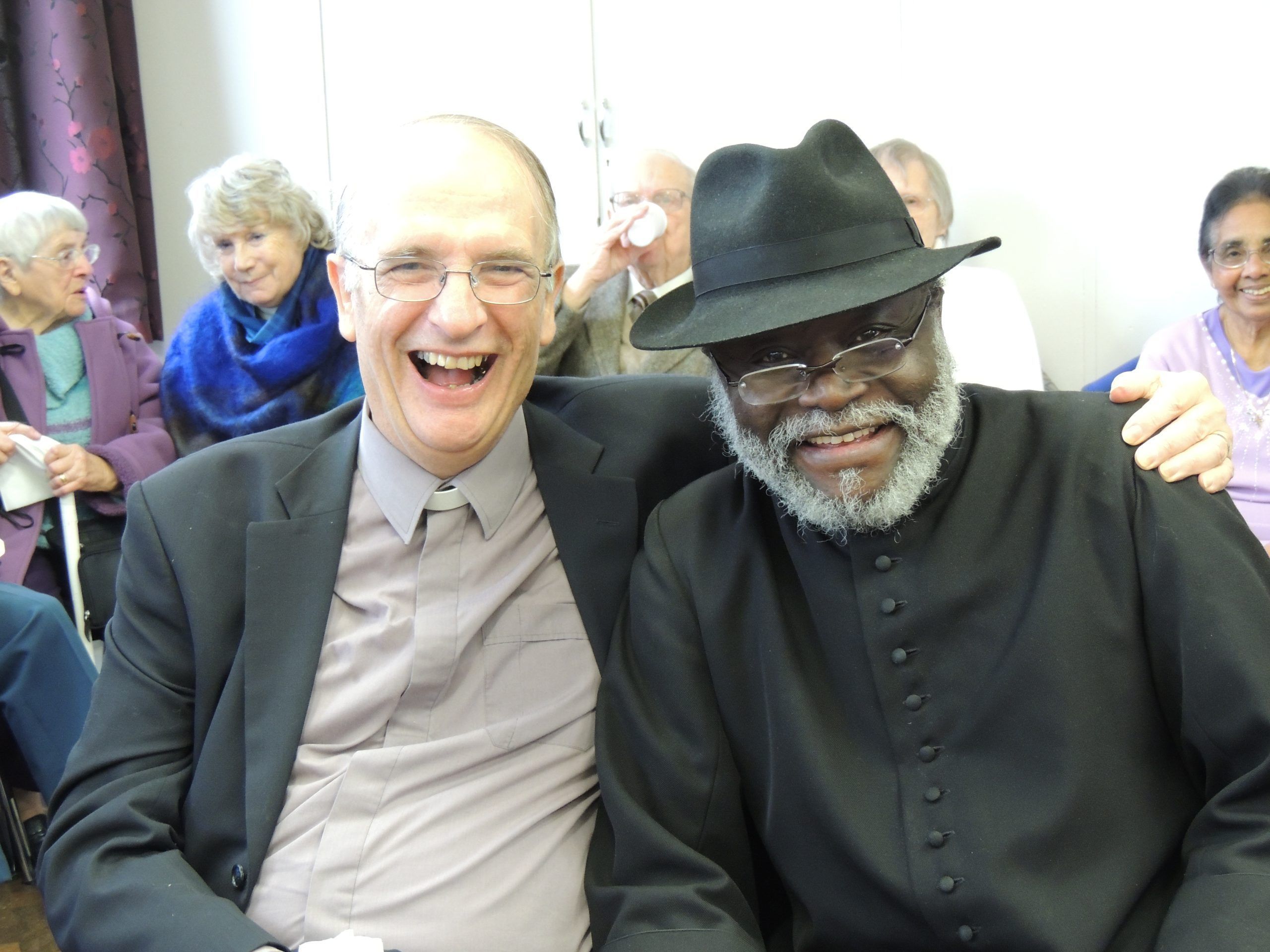 Vicar Stephen Bowen with Reigate's Archdeacon Danny Kajumba at Stephen's retirement service