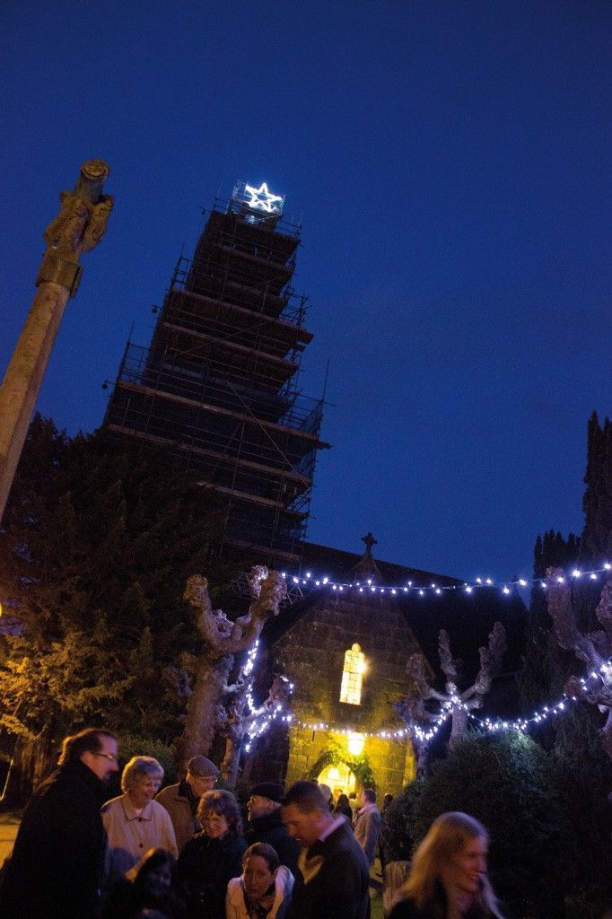 Follow that star: villagers congregate by the church Follow that star: villagers congregate by the church