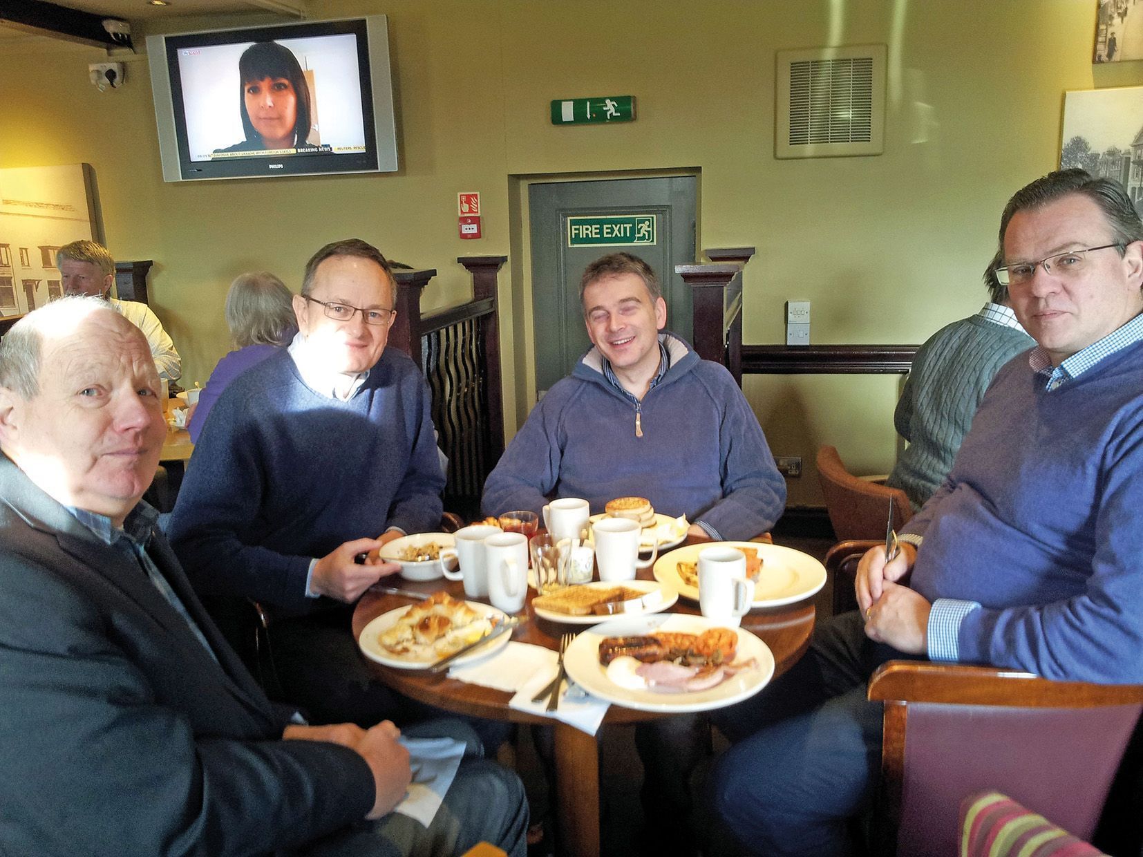 Second from left, writer and media coach Andrew Boyd, far right business coach Richard Thorby and friends