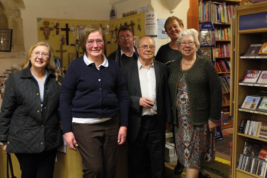 Peter and his wife Lynne with the staff of St Olav’s bookshop: front from left: Lynne Mullen, Sarah Laing, Peter Mullen, Elizabeth Carlisle. Behind from left: manager Bradley Smith, Sarah Manouch