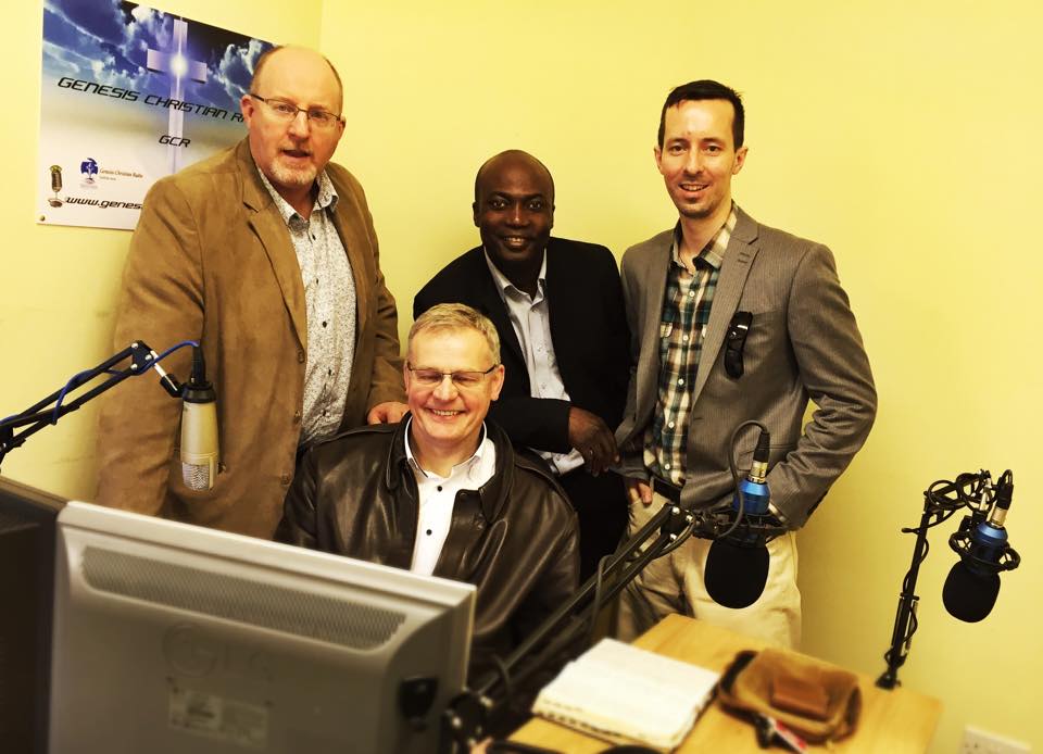 Amos Farrell (left) who founded Genesis Christian Radio with members of the radio ministry team