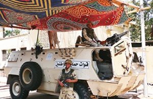 On guard at St Mark’s Coptic Cathedral, Cairo Picture: Andrew Boyd / Release