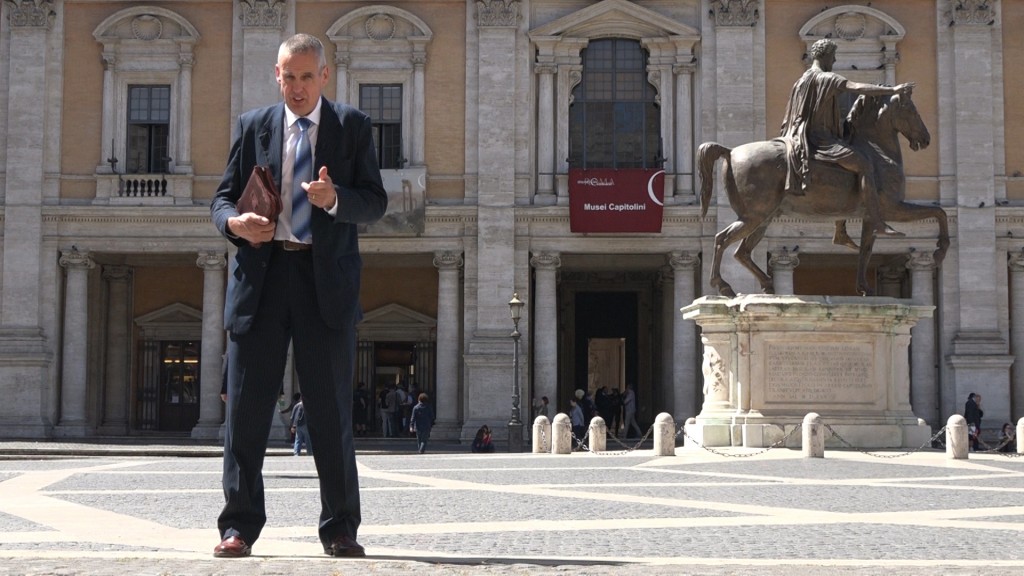 Stephen Green standing in front of the ​medieval ​Palazzo dei Conservatori built on top of Jupiter’s Temple in Rome.  The Treaty of Rome and the failed EU Constitution were both signed in the Palazzo