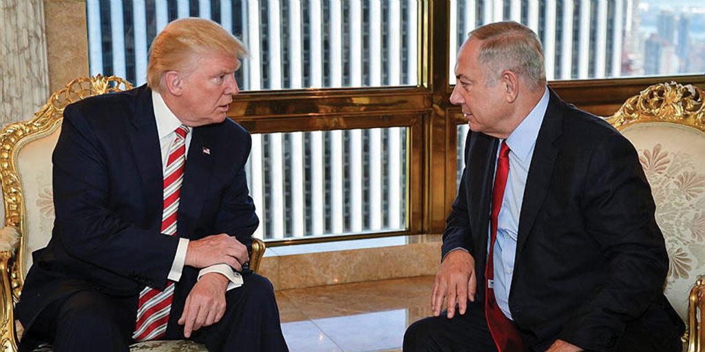 Then presidential candidate Donald Trump with Israeli PM Binyamin Netanyahu in New York last September © Kobi Gideon via United for Israel