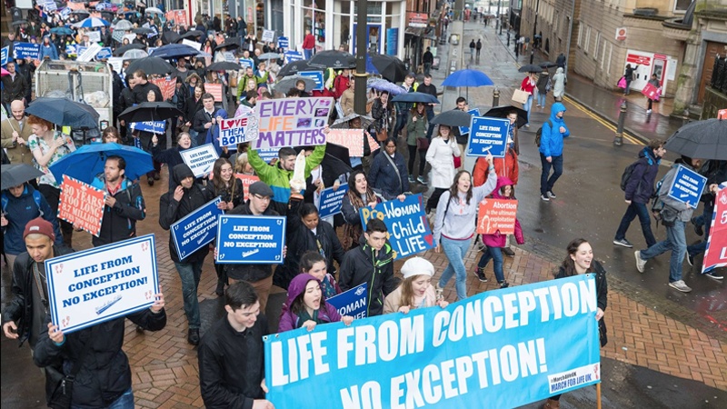 Pro-life march: Despite angry pro-abortion protesters, crowds of people marched through Birmingham city centre on 20 May to voice their opposition to the Abortion Act – 50 years after it was passed. Their banners proclaimed, “Life from conception, no exception”.