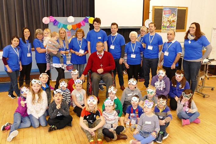 Canon Andrew White joined in with a Bible holiday club run by Lisa Adams (second from left) and husband David (third from right) along with a team from various churches