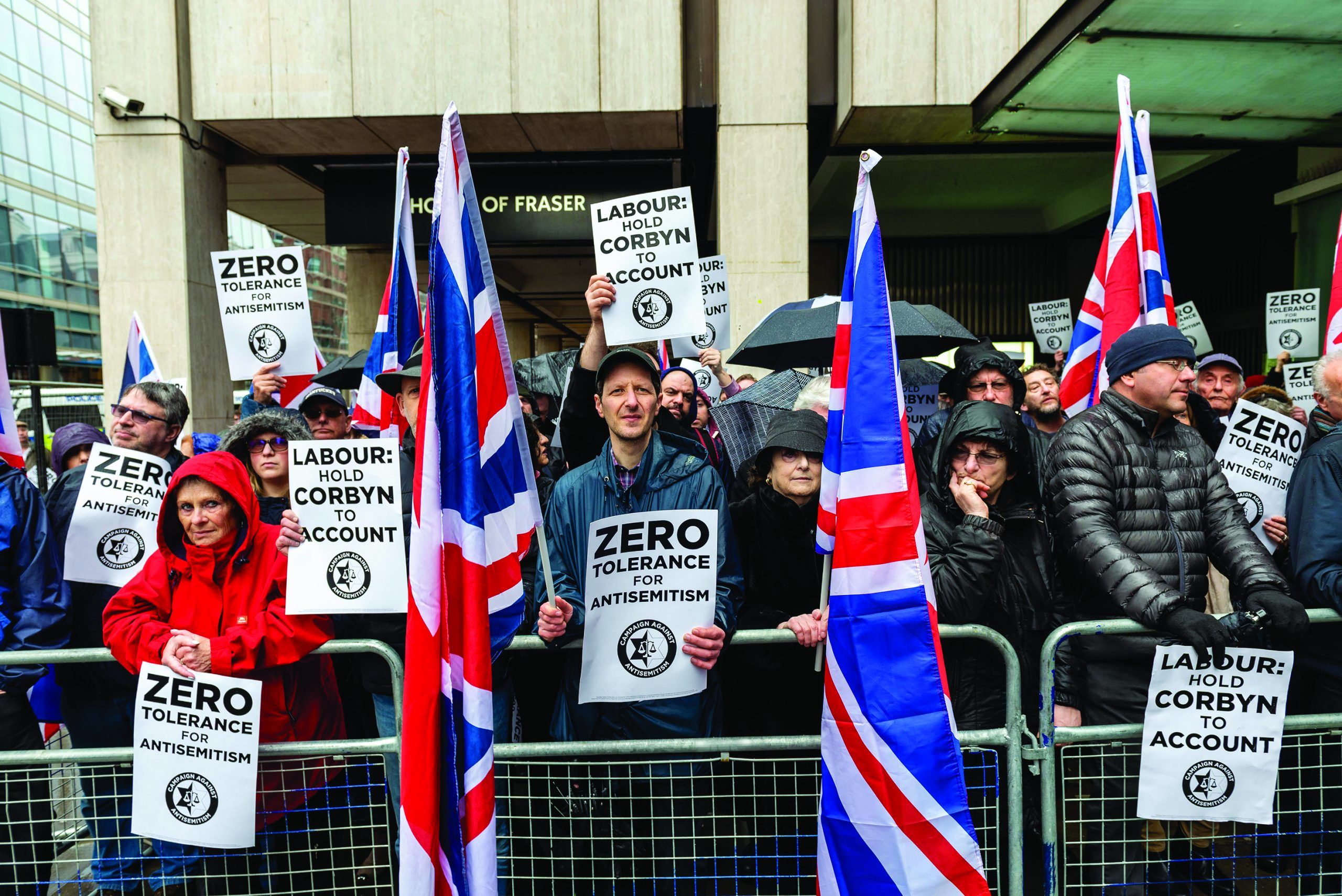 Hundreds of the UK's Jewish community and allies protested outside the Labour Party offices