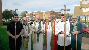 Daniel Booth, Fr Gerald Kirsch, Fr Michael Blades, Bishop Ashenden, Alex King and Rosemary Kirsch