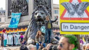 Extinction Rebellion protestors in Trafalgar Square 