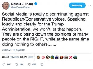 One of Donald Trump's tweets about social media bias