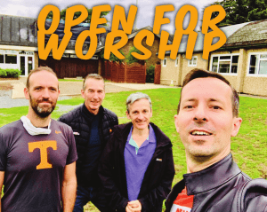 Luke Murfitt, right, and three of his team set up ‘Open for worship’, a weekly event in a church car park