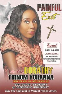 Funeral notice for a Christian student abducted and killed in Chikun County, Kaduna state, Nigeria