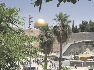 Deceptively peaceful: The golden Dome of the Rock seen from the Israeli side