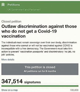 One of two petitions appealing the introduction of 'no jab, no job' rules