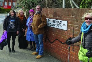 Kym Reeves, Caroline Hubert, Jayne Lynch, Sheridan Lynch, Judy Law outside the closed Brighton abortion clinic in spring 2021