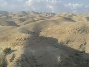 An awesome view of the Judean wilderness, where Jesus was tempted, taken from beside the old road from Jerusalem to Jericho.