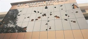 Damage at a Christian-run school in Ganj Basoda, Madhya Pradesh state