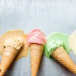 Colorful ice cream cones of different flavors