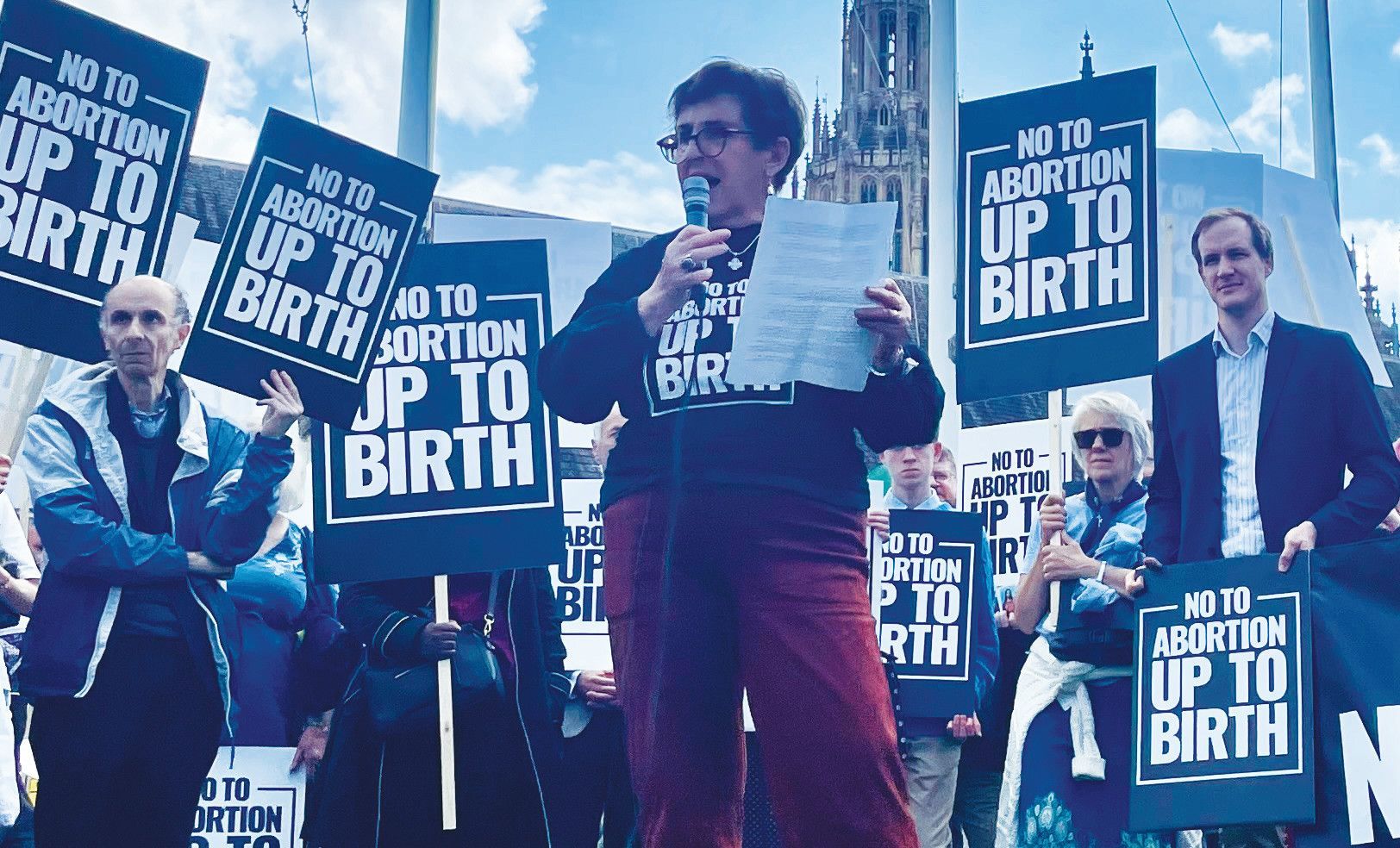 Rev Lynda Rose addresses pro-lifers in front of Parliament