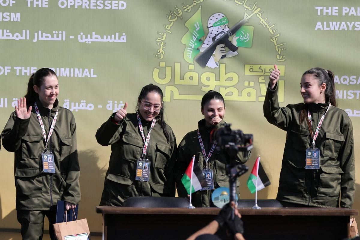 Courageously smiling, the four girl soldiers released by Hamas in February - credit Israel Live News