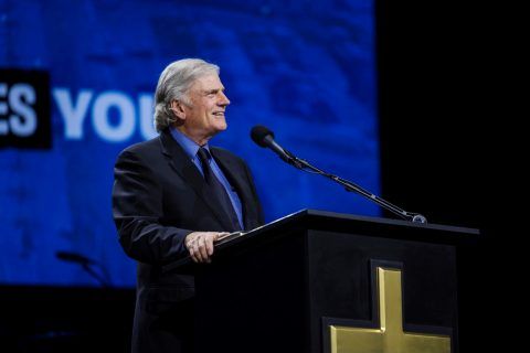 Franklin Graham preaching in Glasgow last year